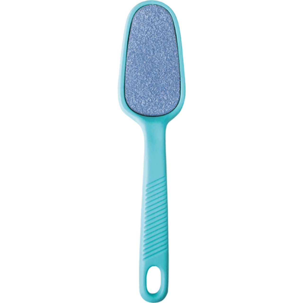 Turquoise voetvijl met ovale kop en blauw schuuroppervlak. Ergonomische, gegroefde handgreep.