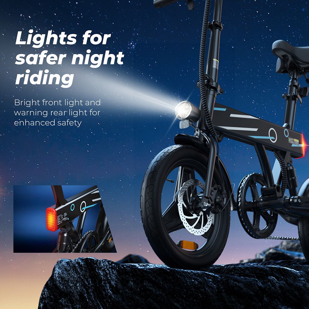 Vélo électrique avec feux avant et arrière. Phare avant et feu arrière lumineux pour plus de sécurité.