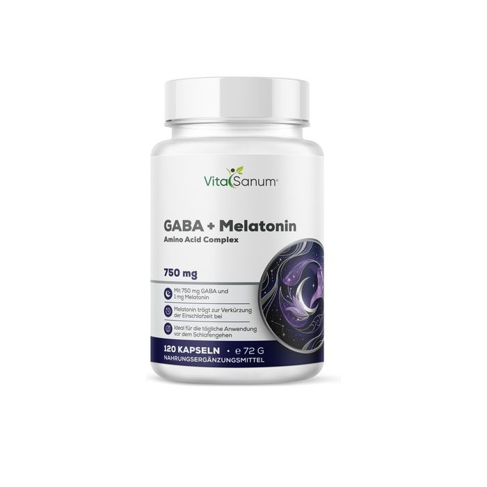 VitaSanum GABA + Melatonine capsules: 120 stuks in witte pot met slaapmotief.