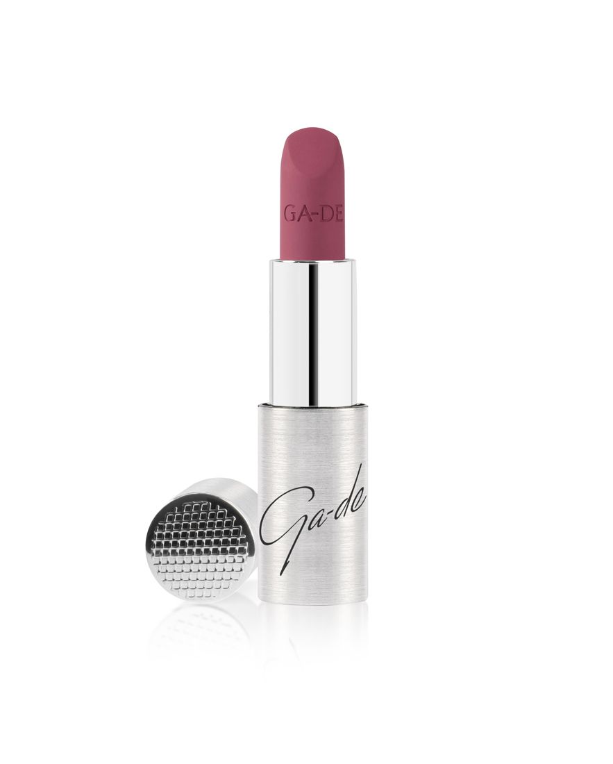 Ga-De Selfie Soft Matte Lipstick in zilveren huls, met open dop.