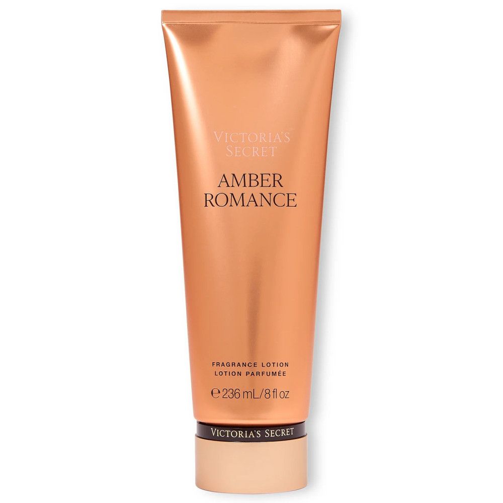 Tube de lotion pour le corps, Amber Romance. Marque Victoria's Secret. 236 ml / 8 fl oz. Design doré.