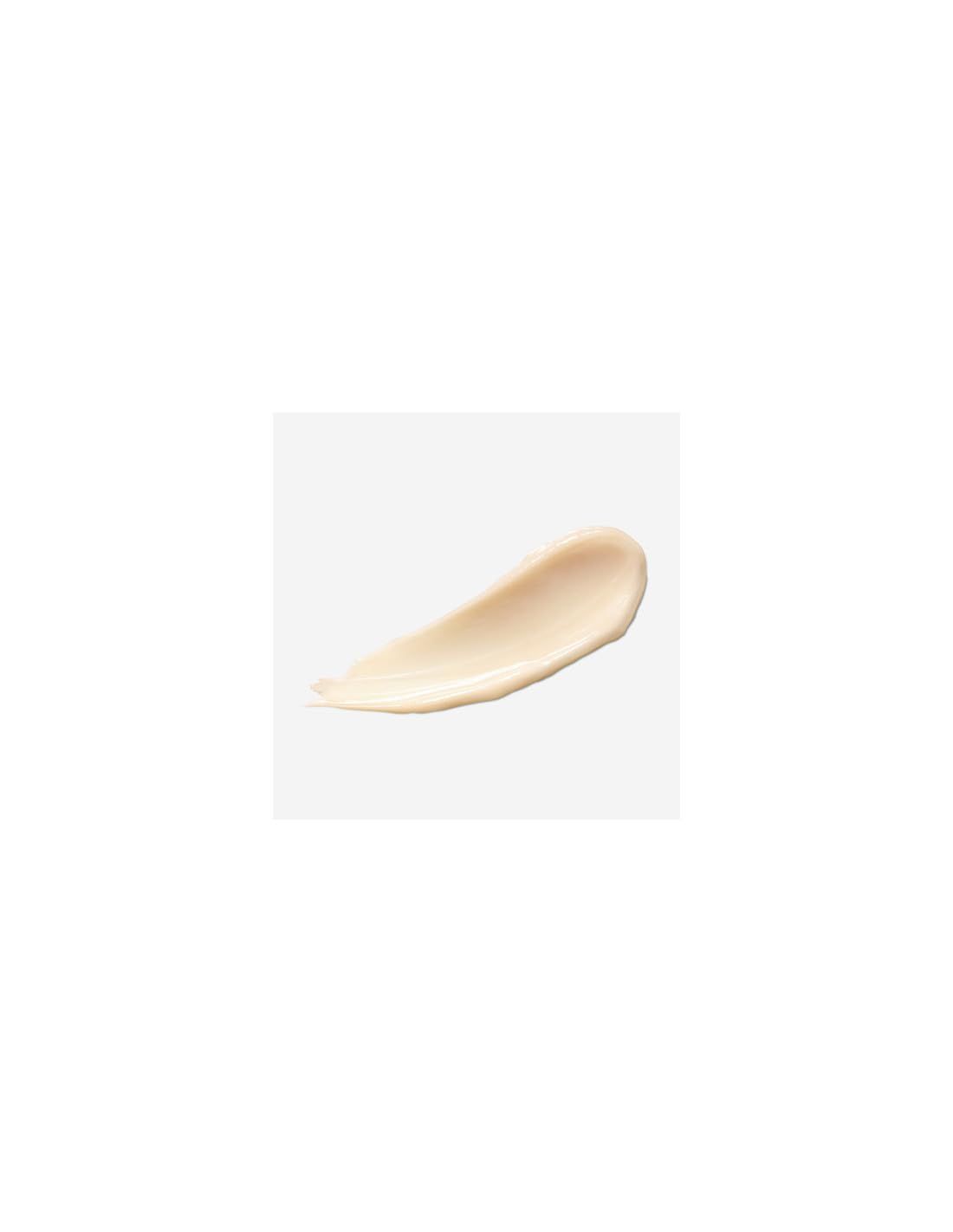 Texture crème, beige clair, sur fond blanc. La texture est appliquée en une bande incurvée.