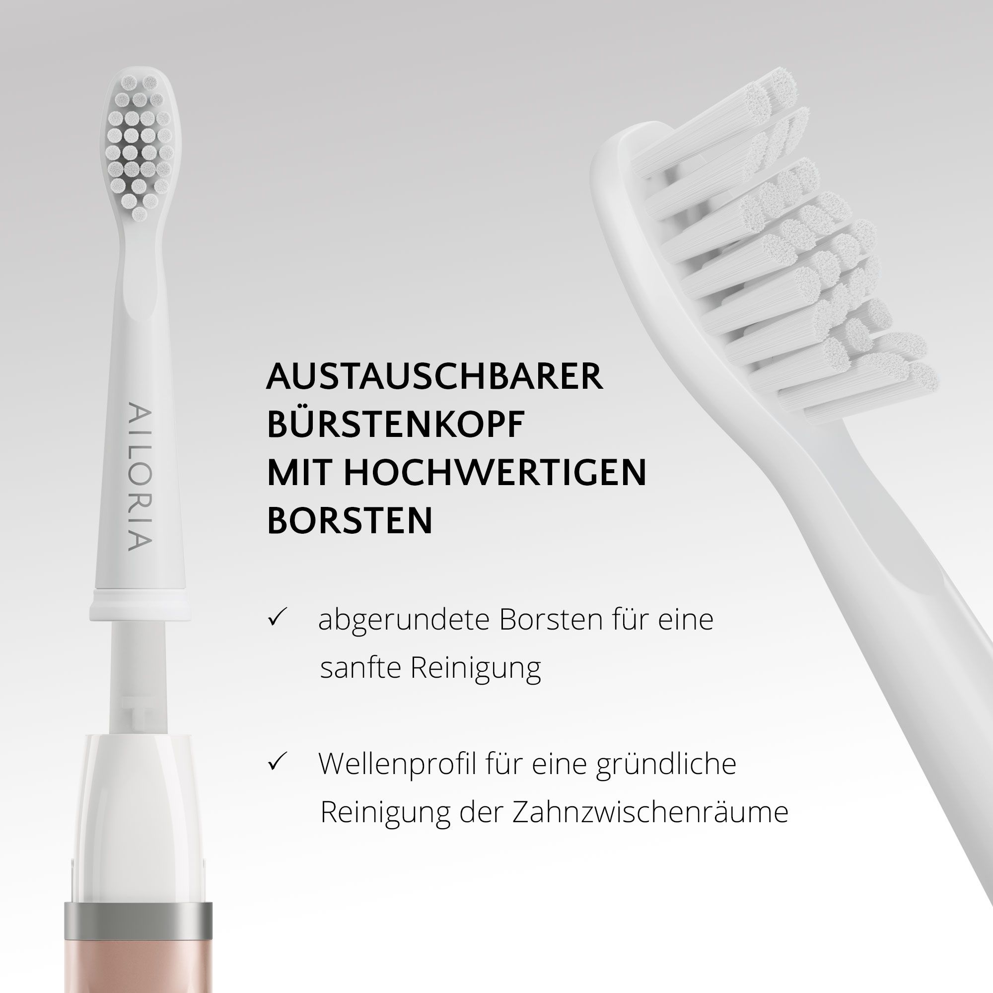 Tête de brosse remplaçable avec poils arrondis pour la brosse à dents sonique AILORIA.