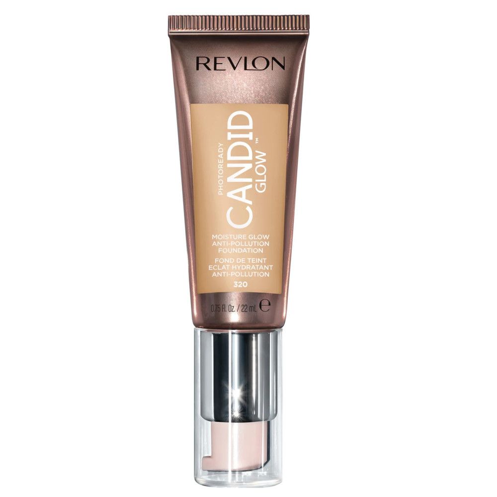 Revlon PhotoReady Candid Glow Foundation. Tube. Tekst: CANDID GLOW, Anti-pollution, tint 320. Met pompje.