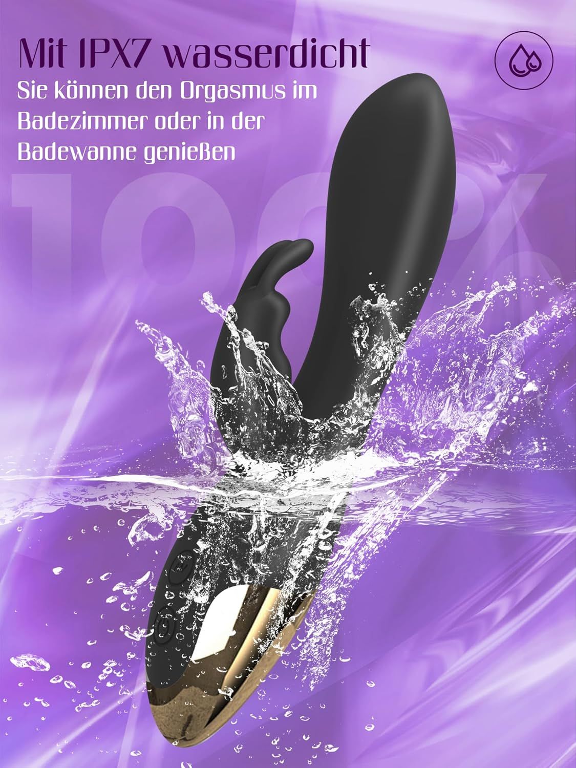 Vibrateur G-spot noir avec extrémité dorée, immergé dans l'eau.