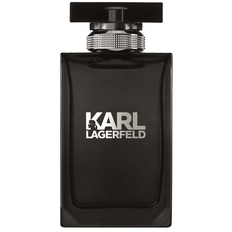 Bouteille noire Karl Lagerfeld Eau de Toilette avec inscription argentée.
