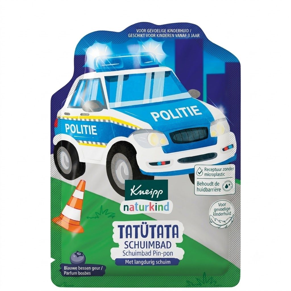 Individuele verpakking met brandweer-motief, Kneipp naturkind Tatütata schuimbad.