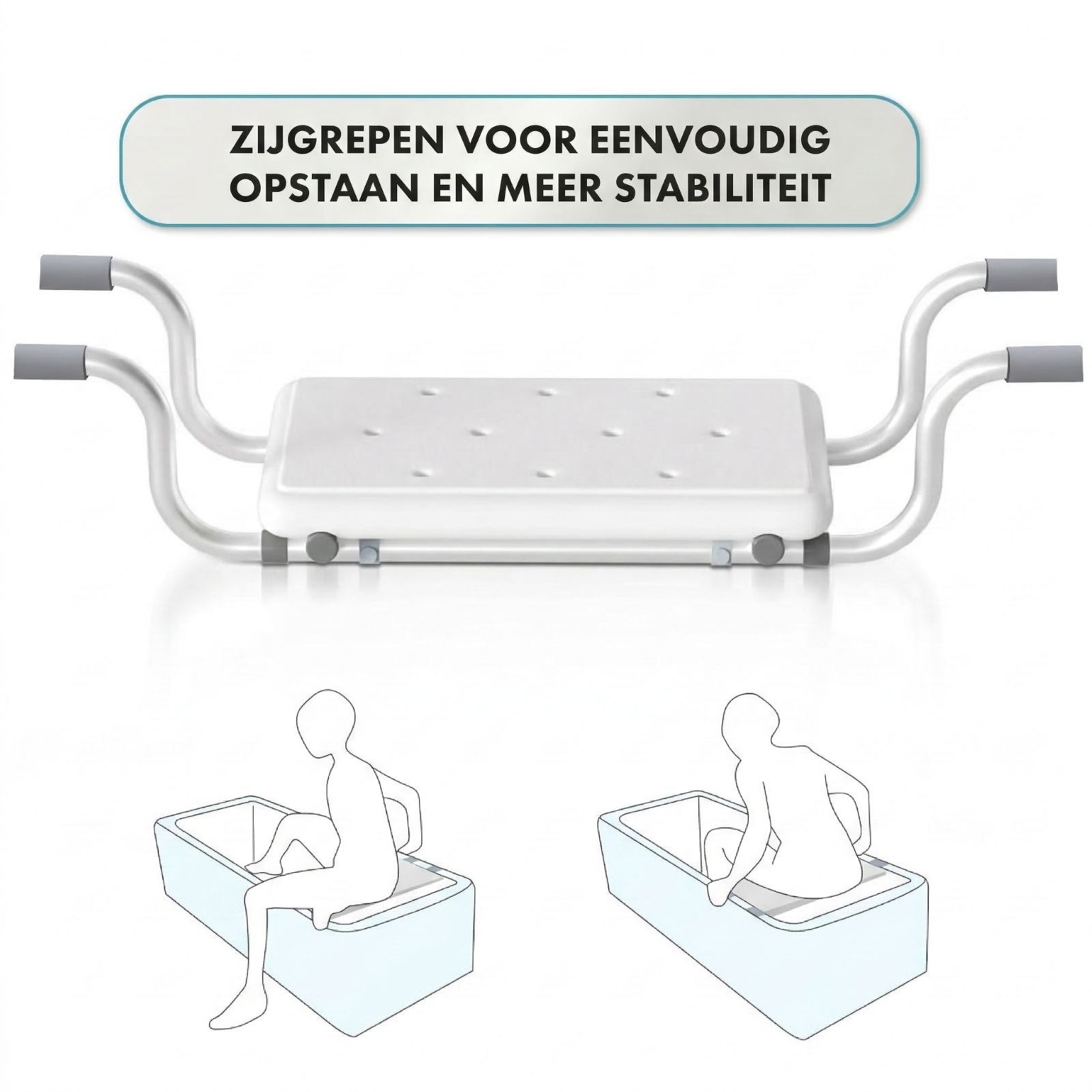 Badzitje, verstelbare breedte 78-86 cm. Montage zonder gereedschap. Detail van de bevestiging.
