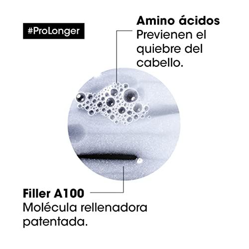 Gros plan sur des bulles de mousse. Texte : Les acides aminés préviennent la casse des cheveux. Filler A100, molécule de remplissage brevetée.
