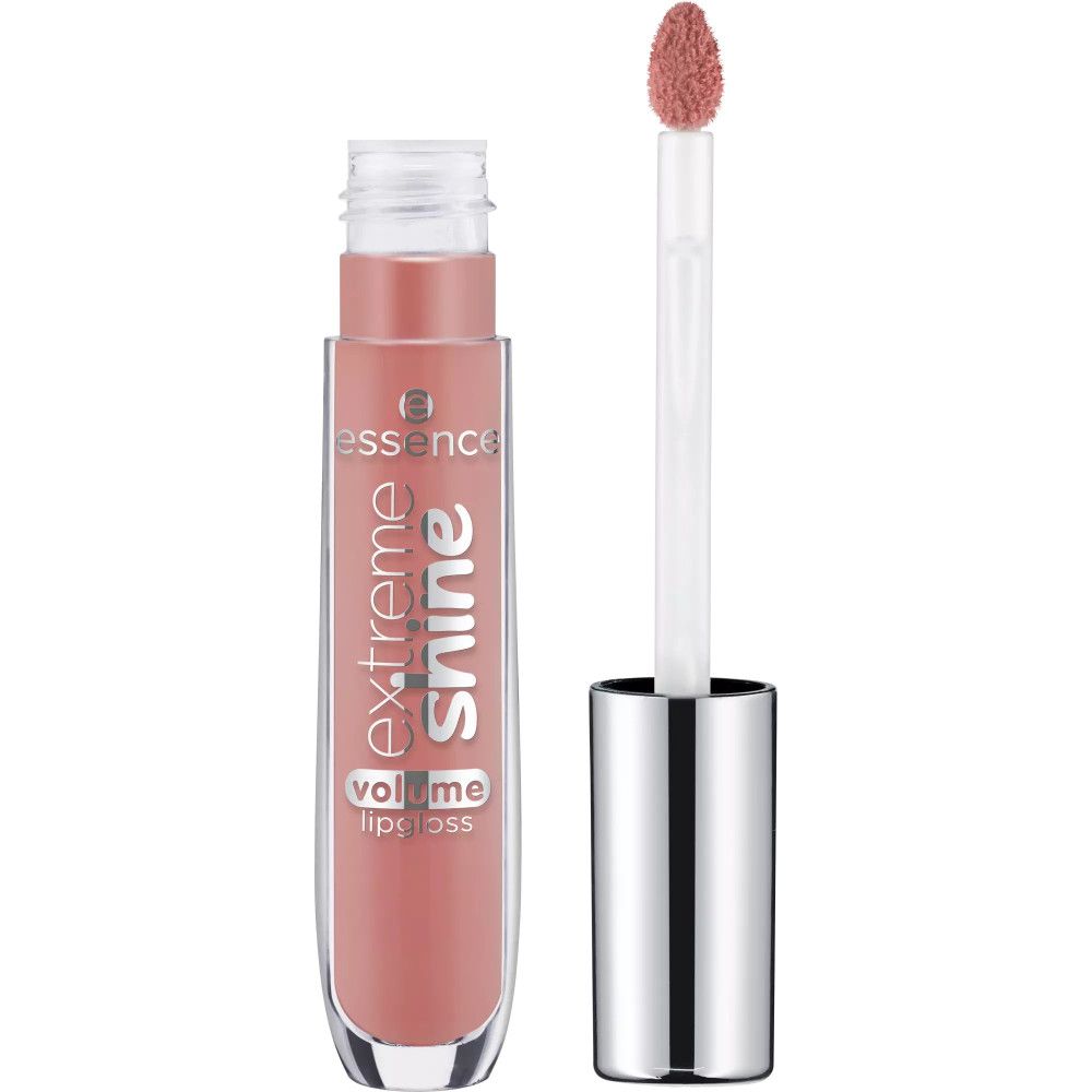 Essence Extreme Shine Volume Lipgloss. Tube met applicator. Roze inhoud. Opschrift: Extreme Shine, Volume Lipgloss. Zilveren dop.