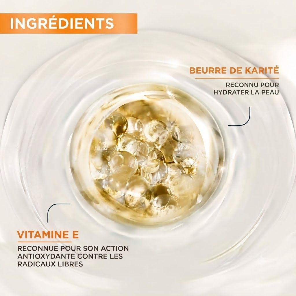 Ingrédients : Beurre de karité et vitamine E en capsules.