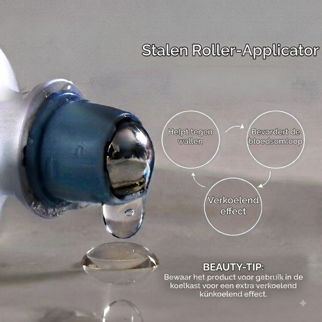 Stalen roller-applicator met druppels die op een oppervlak vallen.
