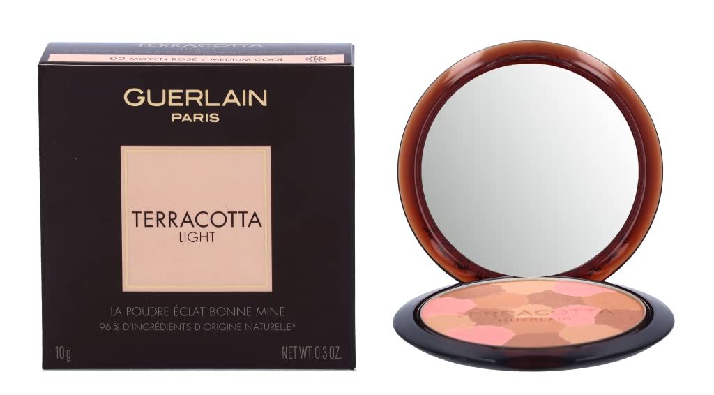 Emballage produit et poudre bronzante. Emballage carré marron et boîtier compact rond avec miroir.