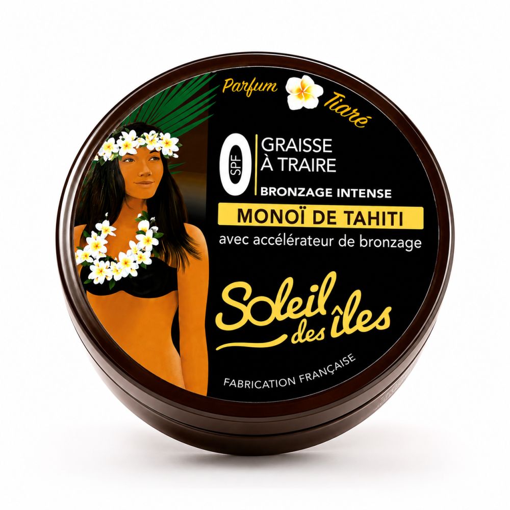 Graisse à traire bronzage intense au Monoï de Tahiti, parfum Tiaré. SPF 0.