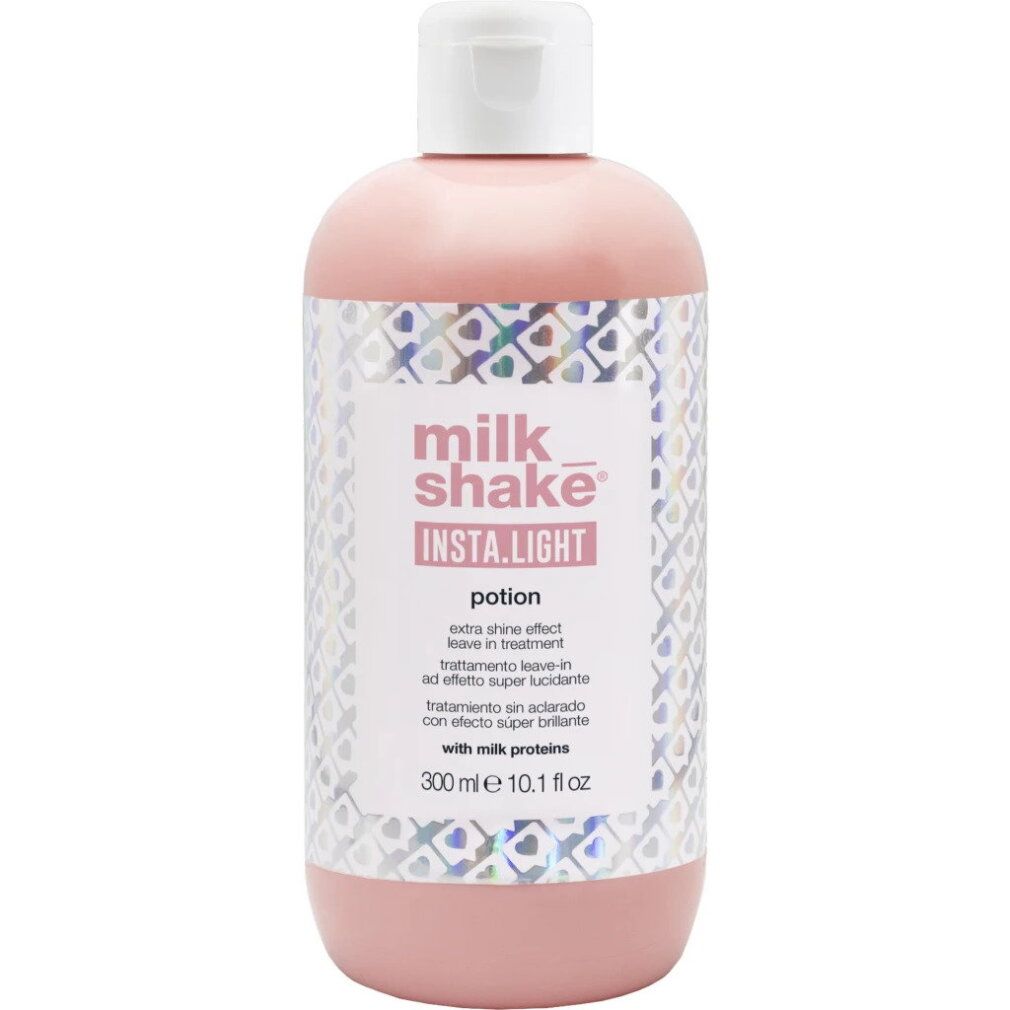 Milkshake Insta.Light Potion : flacon rose avec bouchon blanc. Contient 300 ml.