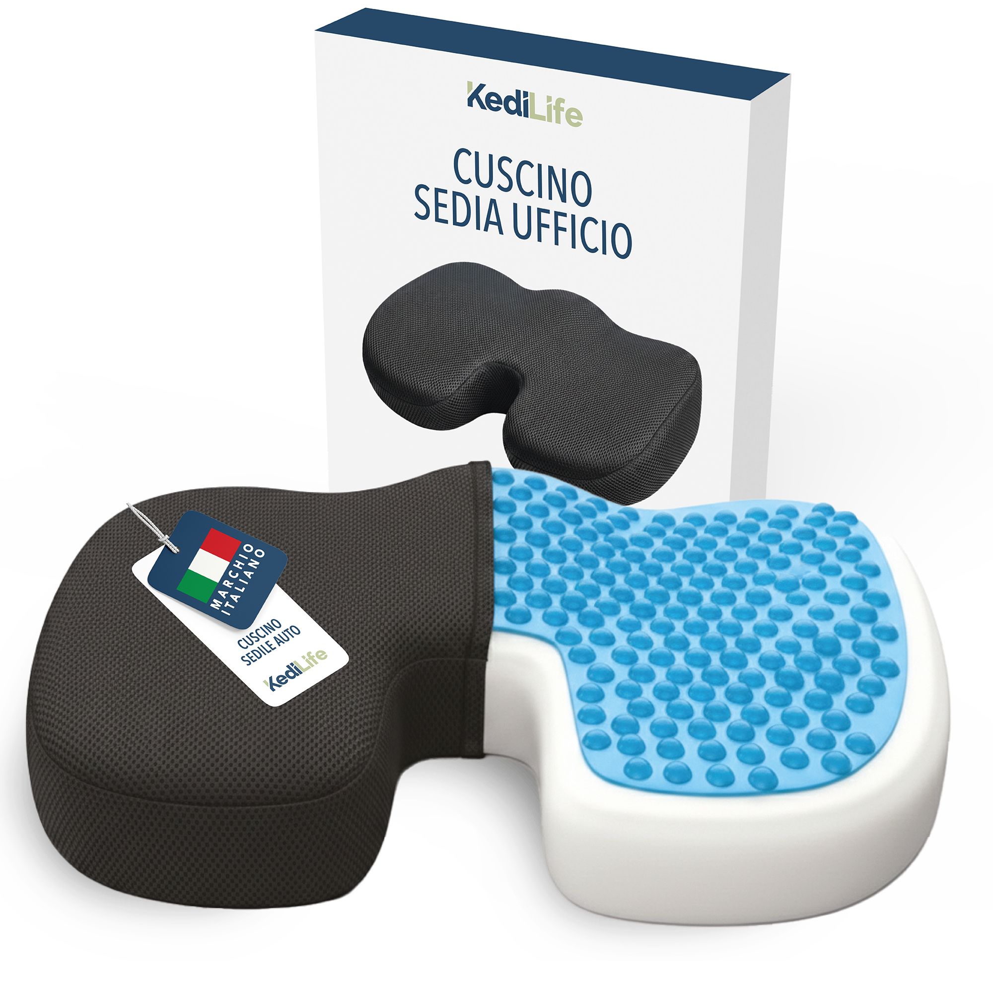 Kussen en verpakking. "Maschio Italiano" label zichtbaar.