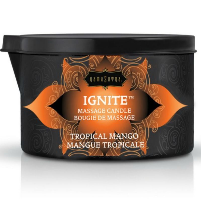 Bougie de massage 'Ignite' Tropical Mango avec couvercle.