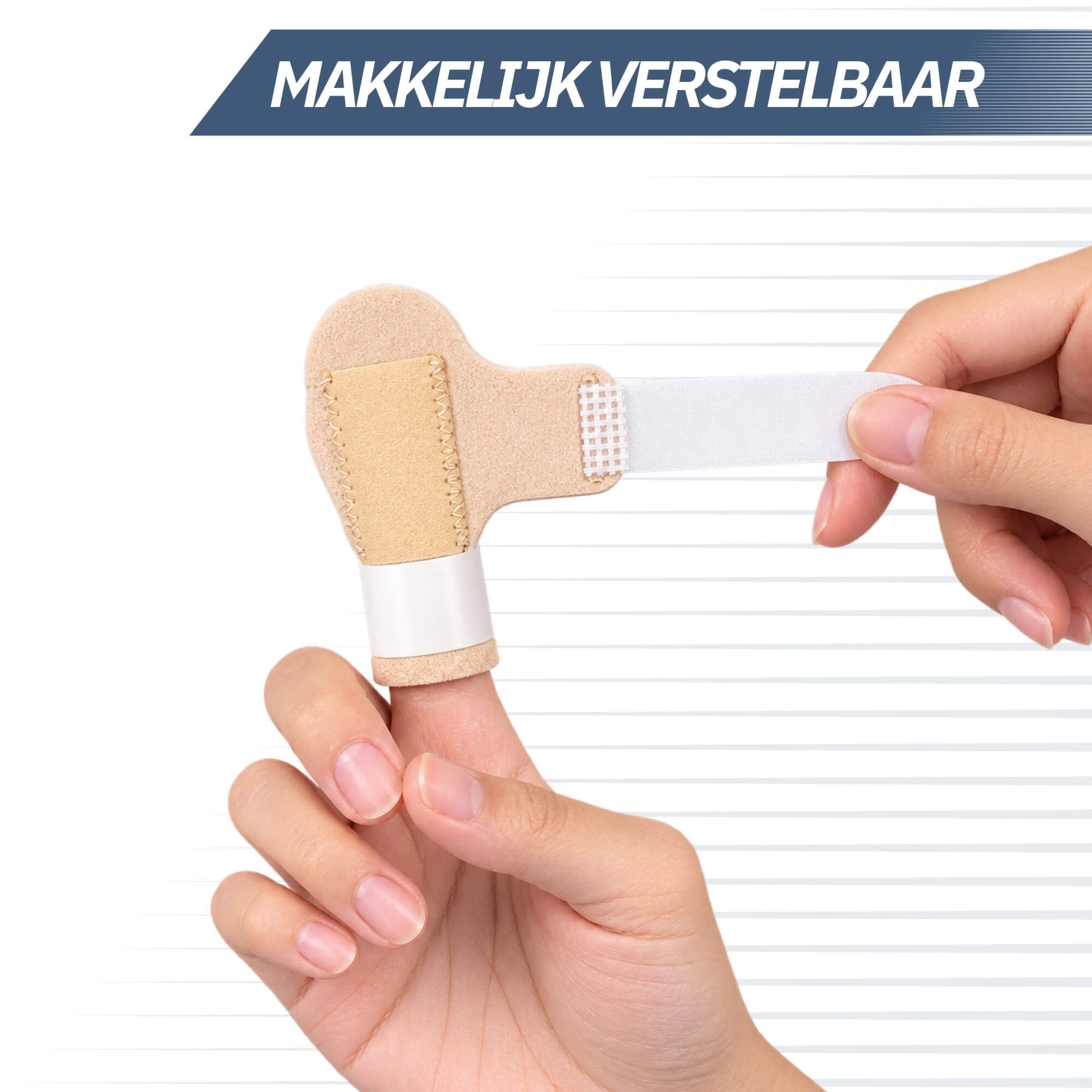 Verstelbare vingerbrace voor duimstabilisatie.