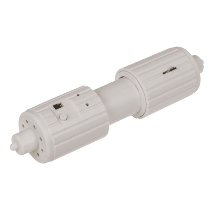 Support de papier toilette blanc, cylindrique, avec surface cannelée et petits trous à une extrémité.