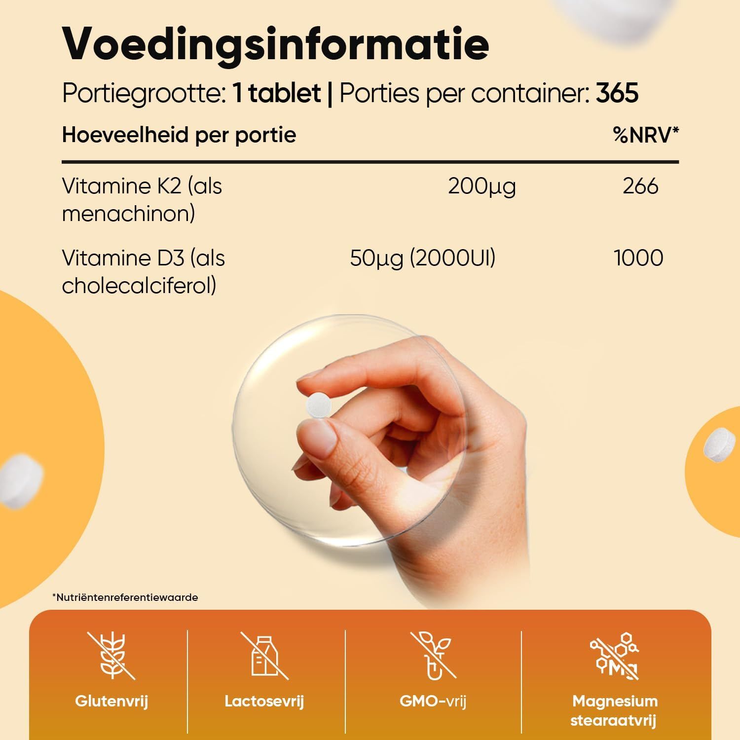 WeightWorld Vitamine D3+K2 fles, 365 tabletten, 2000 IE D3, 200µg K2.