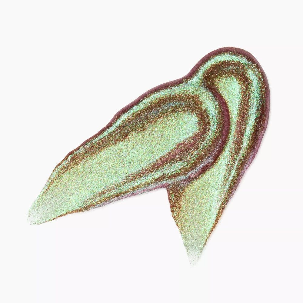 Échantillon de couleur d'un fard à paupières liquide dans des tons verts et bruns.