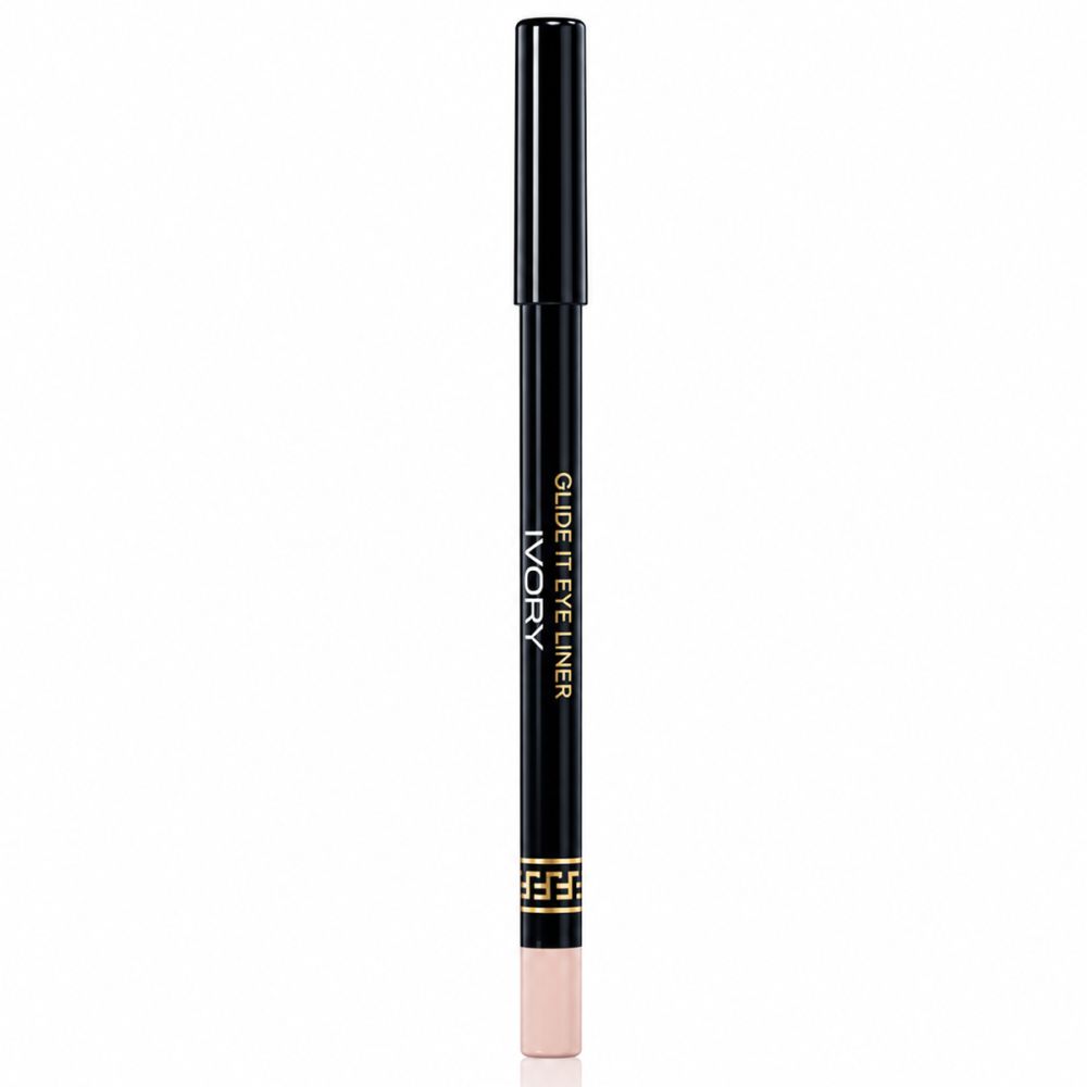 Crayon eye-liner noir avec inscription dorée 'GLIDE IT EYE LINER IVORY'. Pointe couleur ivoire.