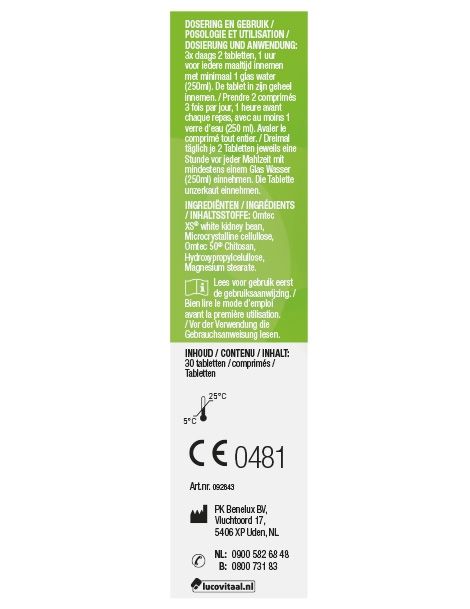 Smalle, groene verpakking met productinformatie. Bevat doseringsinstructies en ingrediënten. Medisch hulpmiddel.