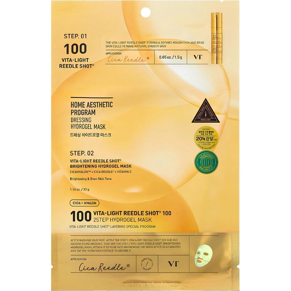 VT COSMETICS Vita-Light Reedle Shot 100 Masque Hydrogel 2 Étapes, emballage.