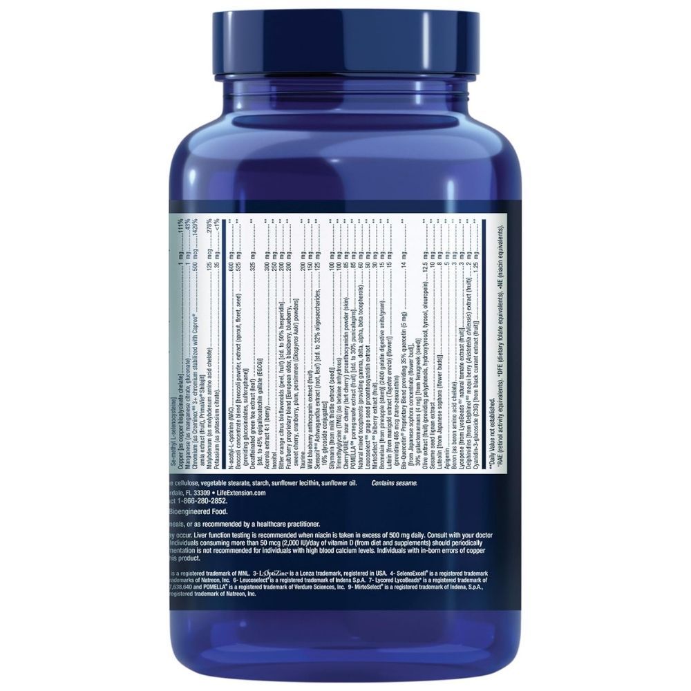 Arrière d'un flacon de Life Extension Mix Capsules avec informations détaillées sur les ingrédients.