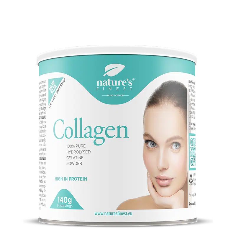 Boîte Nature's Finest Collagen Poudre, 140g, poudre de gélatine hydrolysée pure à 100%.