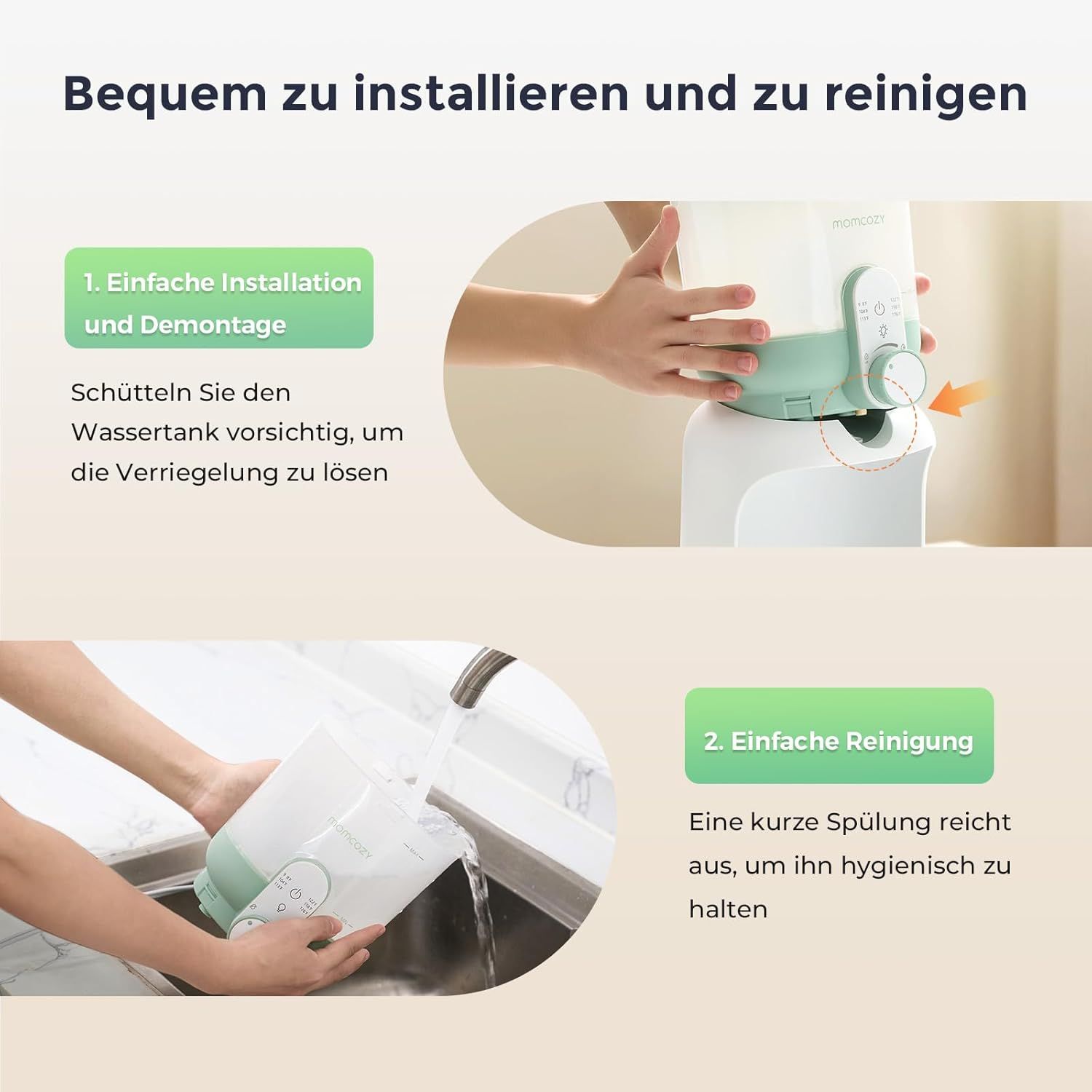 Chauffe-biberon : Installation et nettoyage faciles du réservoir d'eau.
