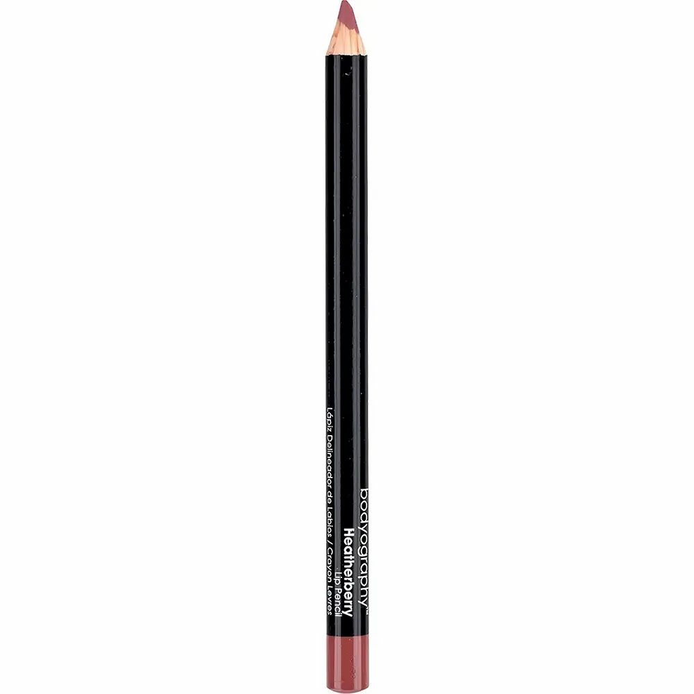BODYOGRAPHY Lip Liner Heatherberry. Houten potlood met roze punt en zwarte schacht. Productnaam en merk zijn gedrukt.