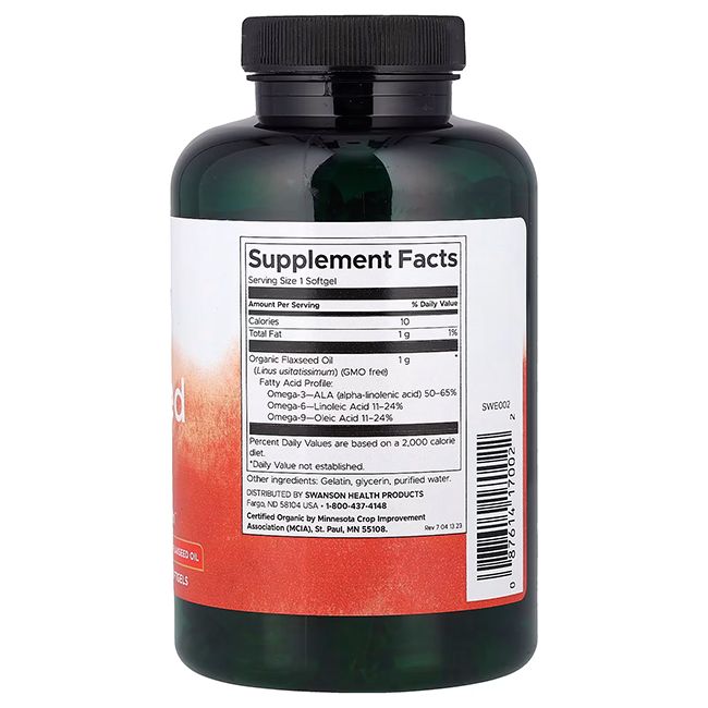 Dos du flacon vert. Étiquette avec informations nutritionnelles et ingrédients. Marque SWANSON.