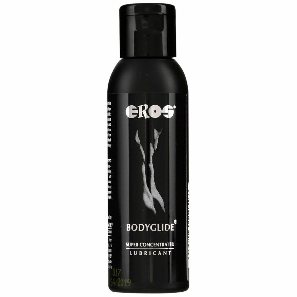Flacon noir avec EROS Bodyglide Super Concentrated Lubricant. Une silhouette féminine stylisée est représentée.