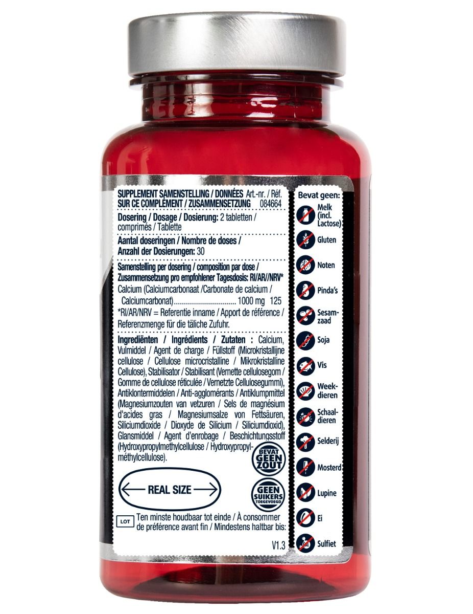 Dos du flacon rouge. Contient des informations sur les ingrédients et les valeurs nutritionnelles. Label végan.