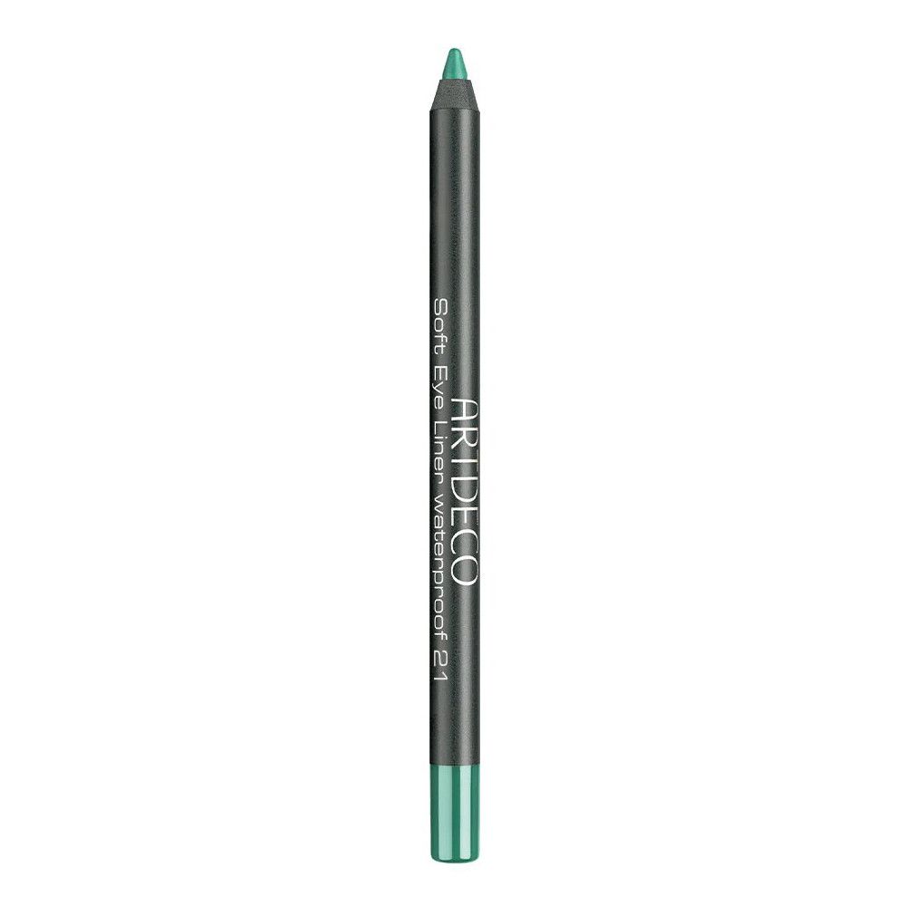 Groen eyelinerpotlood. Het potlood is zwart met de tekst: Artdeco Soft Eye Liner waterproof 21.