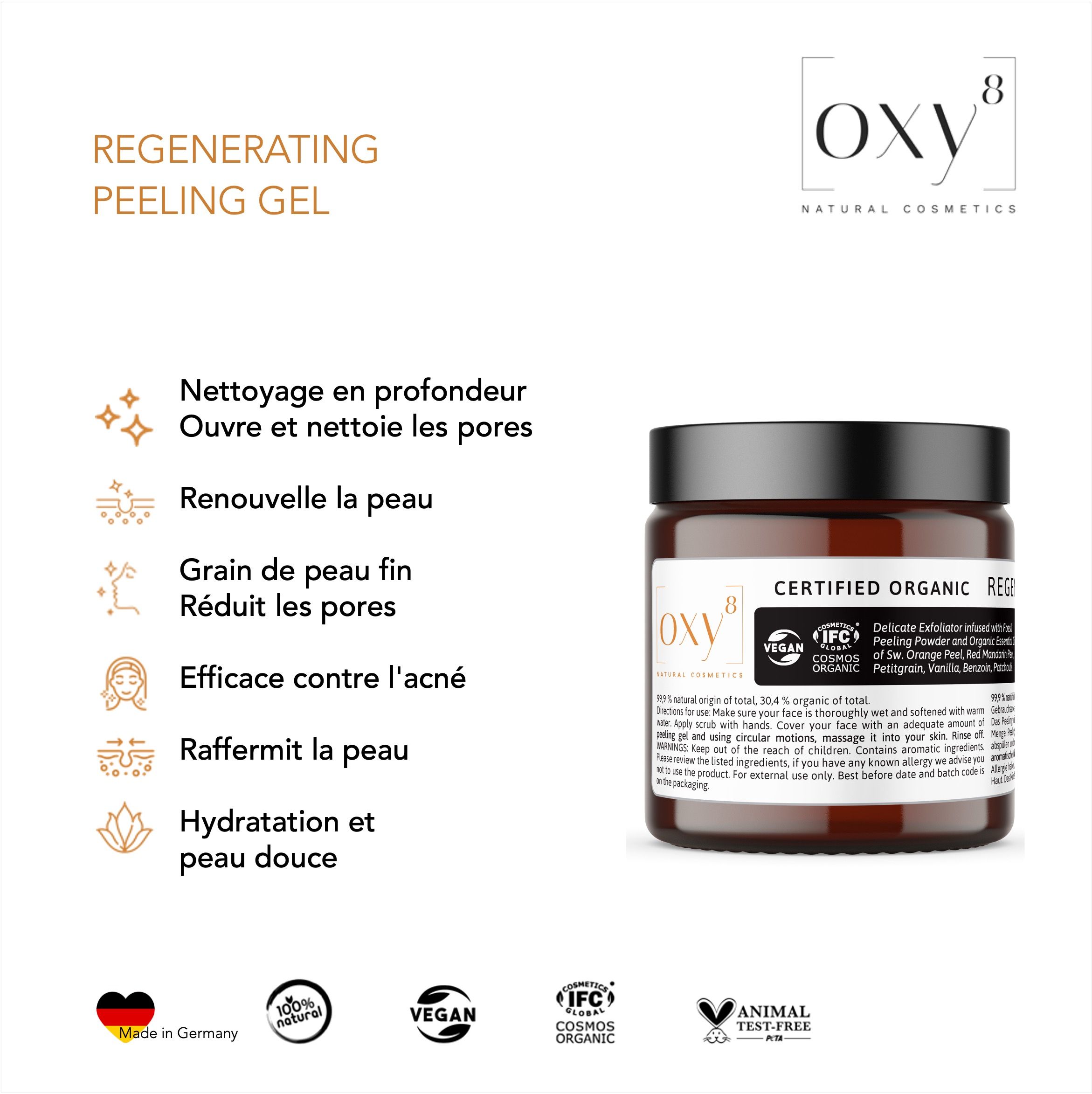 oxy8 Natural Cosmetics REGENERATING PEELING GEL - Anti-âge, en fait. Nettoie en profondeur