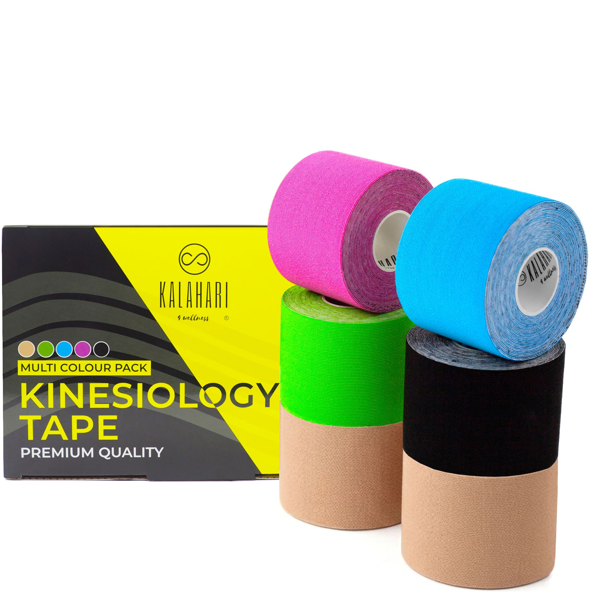 Rouleaux de bande de kinésiologie de qualité supérieure, plusieurs couleurs.