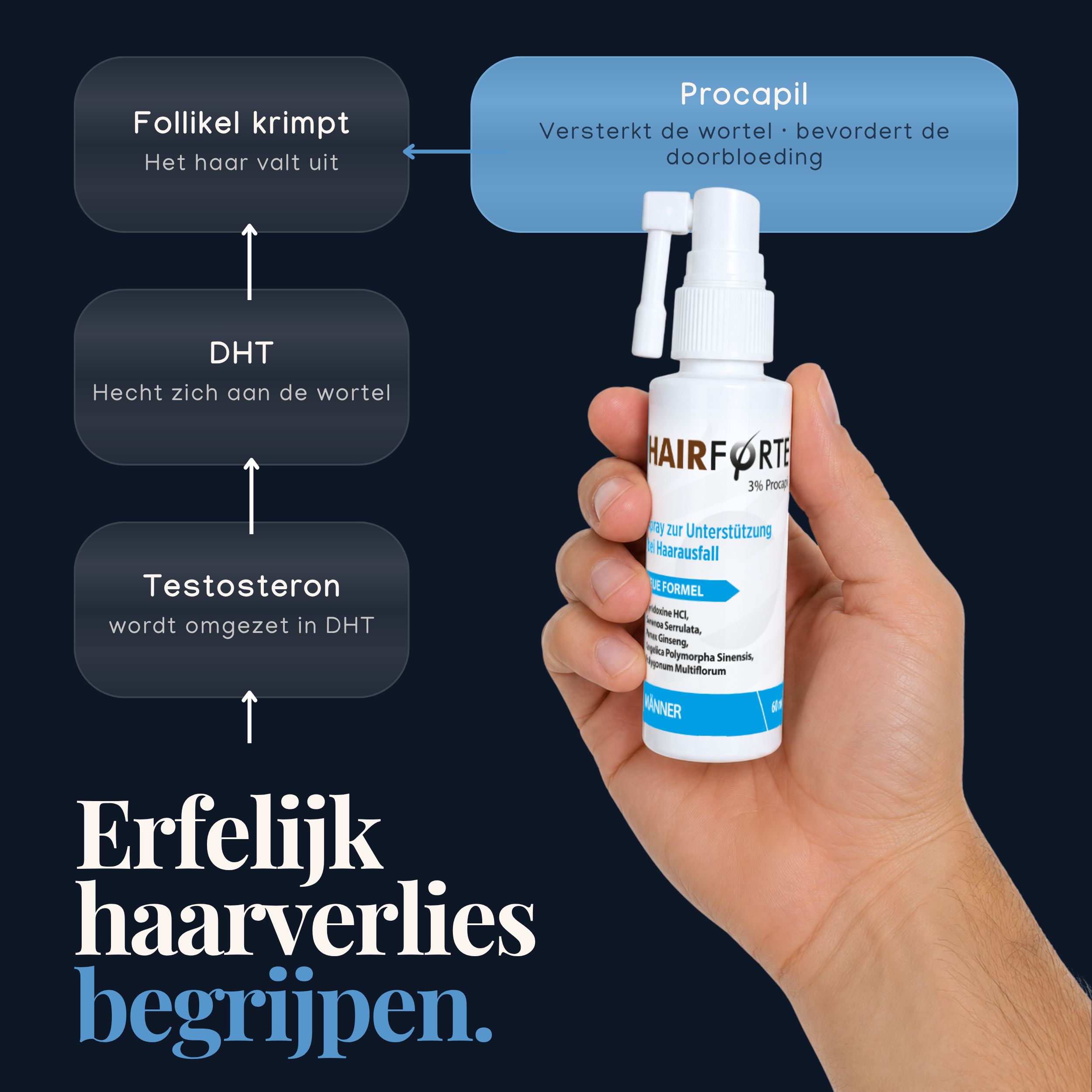 Hairforte Spray 3% Procapil tegen haarverlies, DHT-blokker