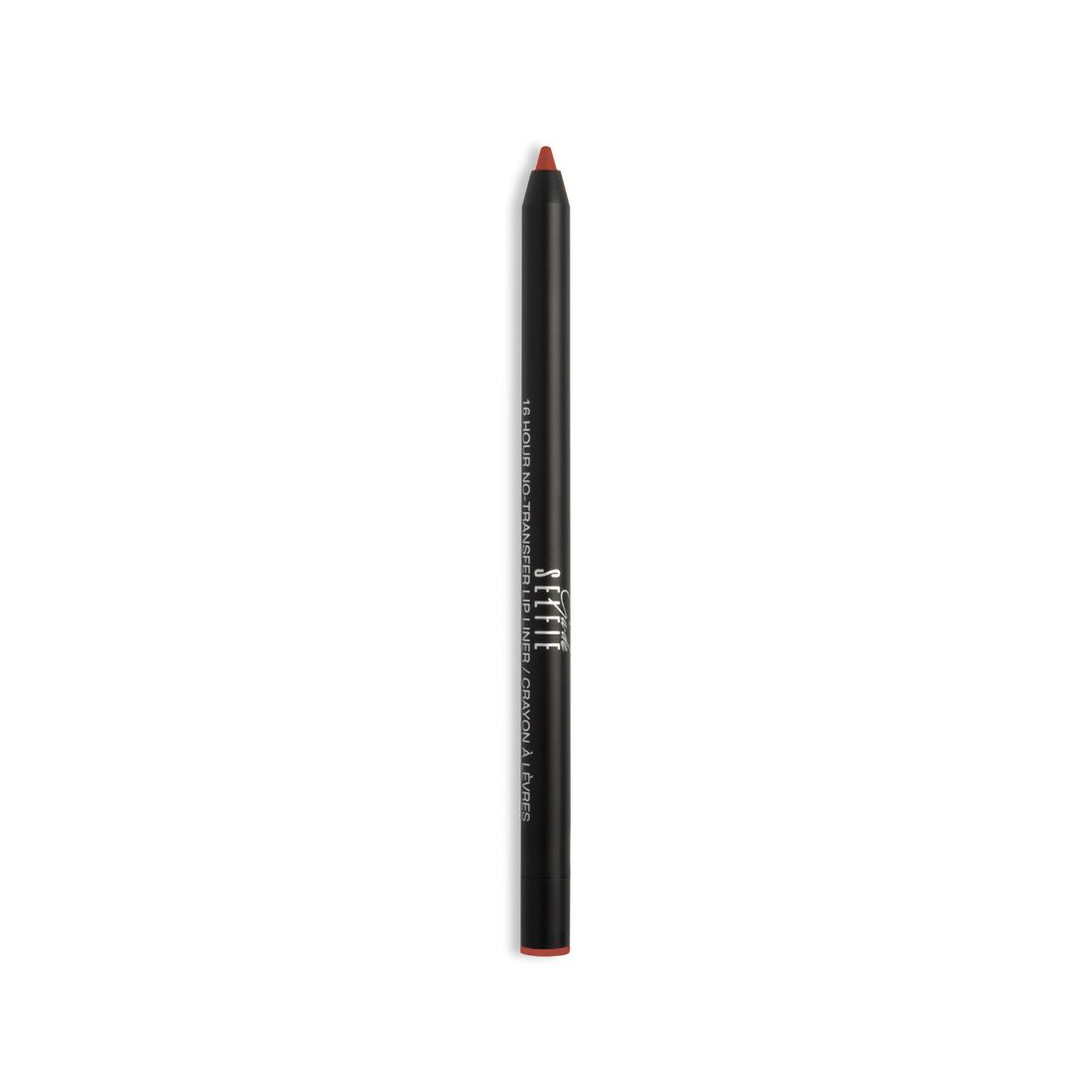 Crayon à lèvres noir avec pointe rouge. Inscription "Selfie Lip Liner".