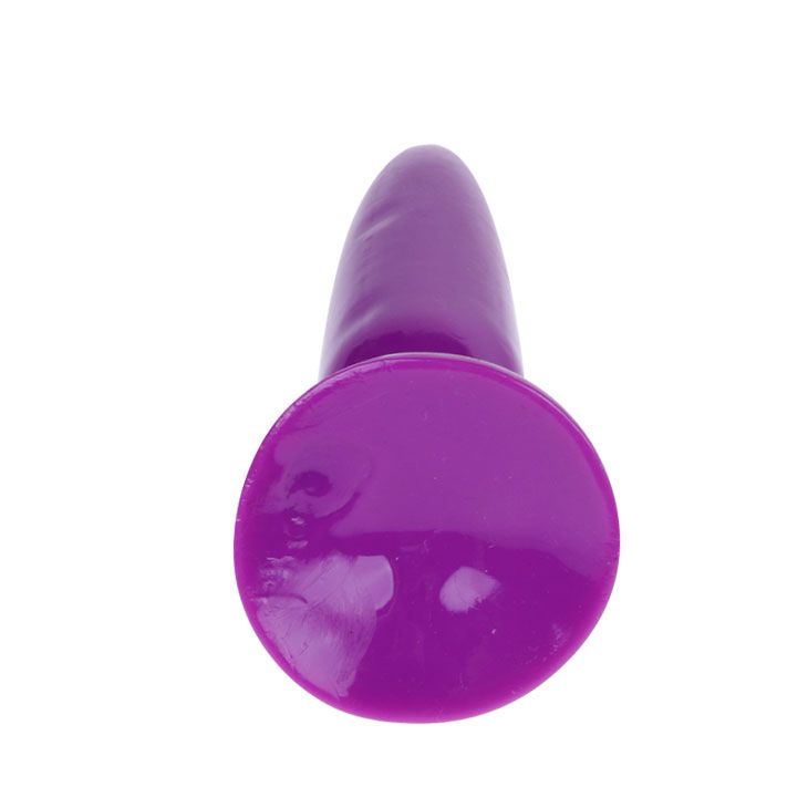 Petit plug anal violet en matière lisse, vu par le dessous.