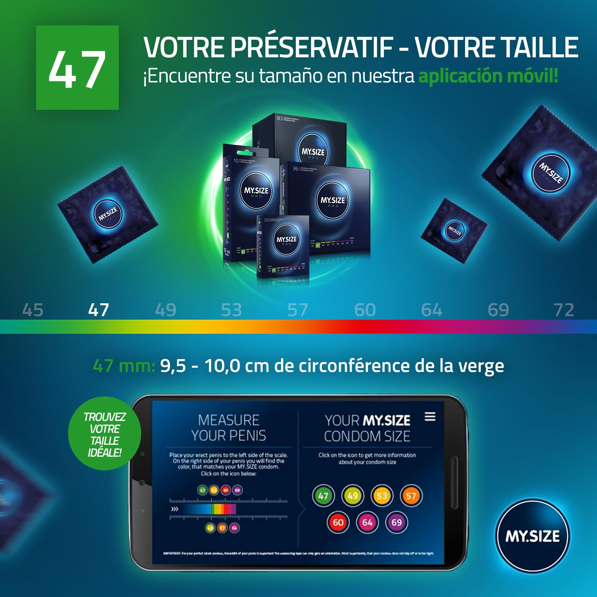 Boîte de préservatifs My.Size PRO, 36 unités, taille 47mm.
