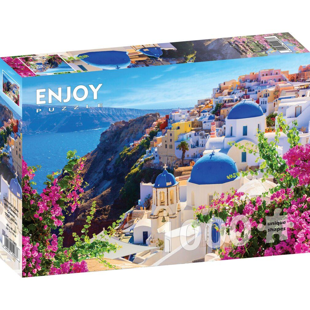 enjoy Puzzel Santorini met bloemen, Griekenland 1000 delen