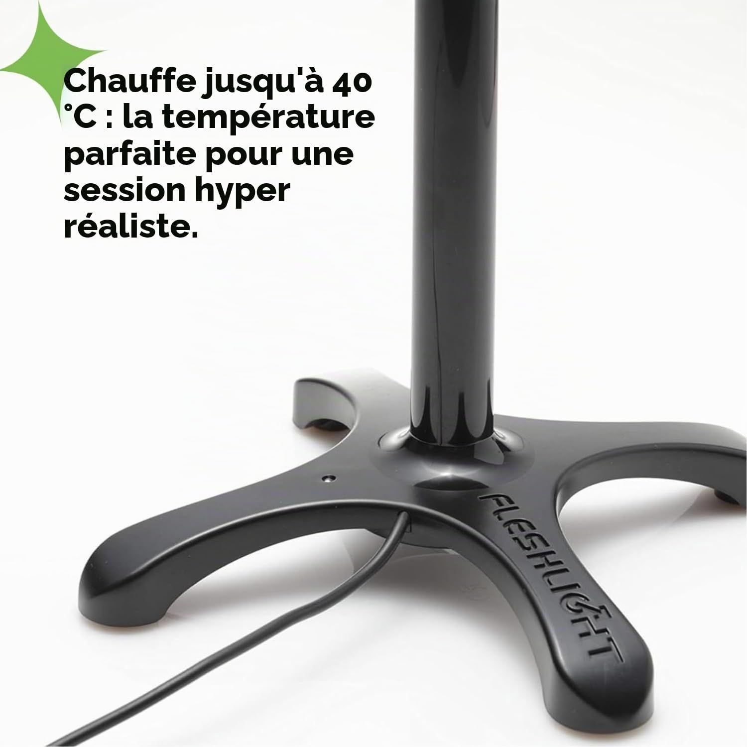 Base noire de support avec câble et nom de marque gravé.