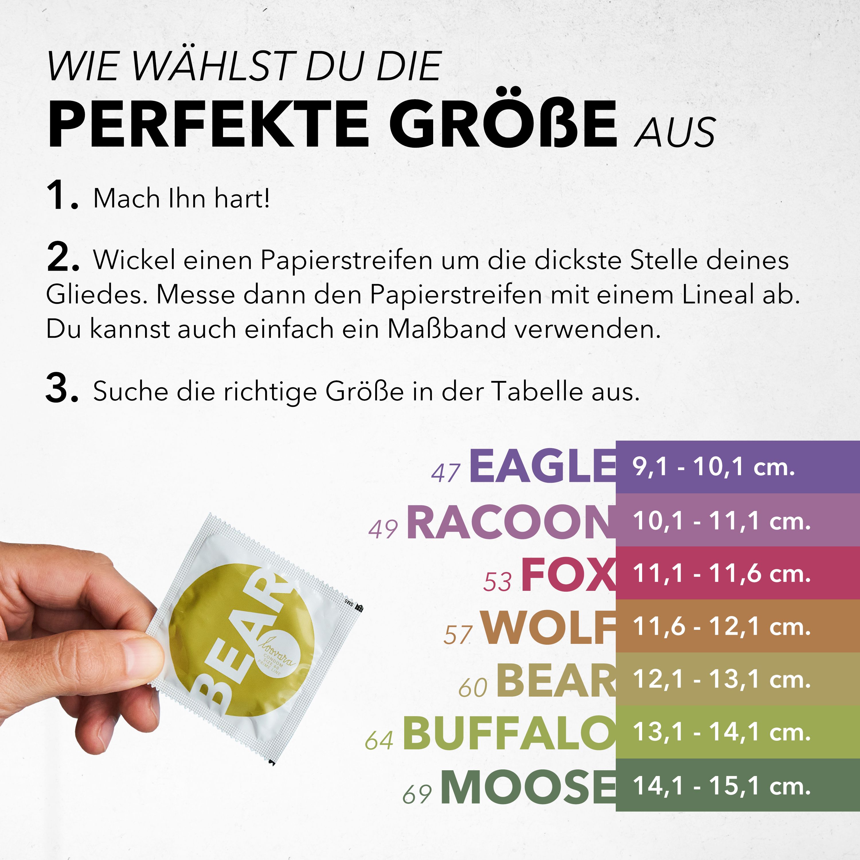 Préservatif Loovara: Emballage individuel avec inscription 'Bear Size'.