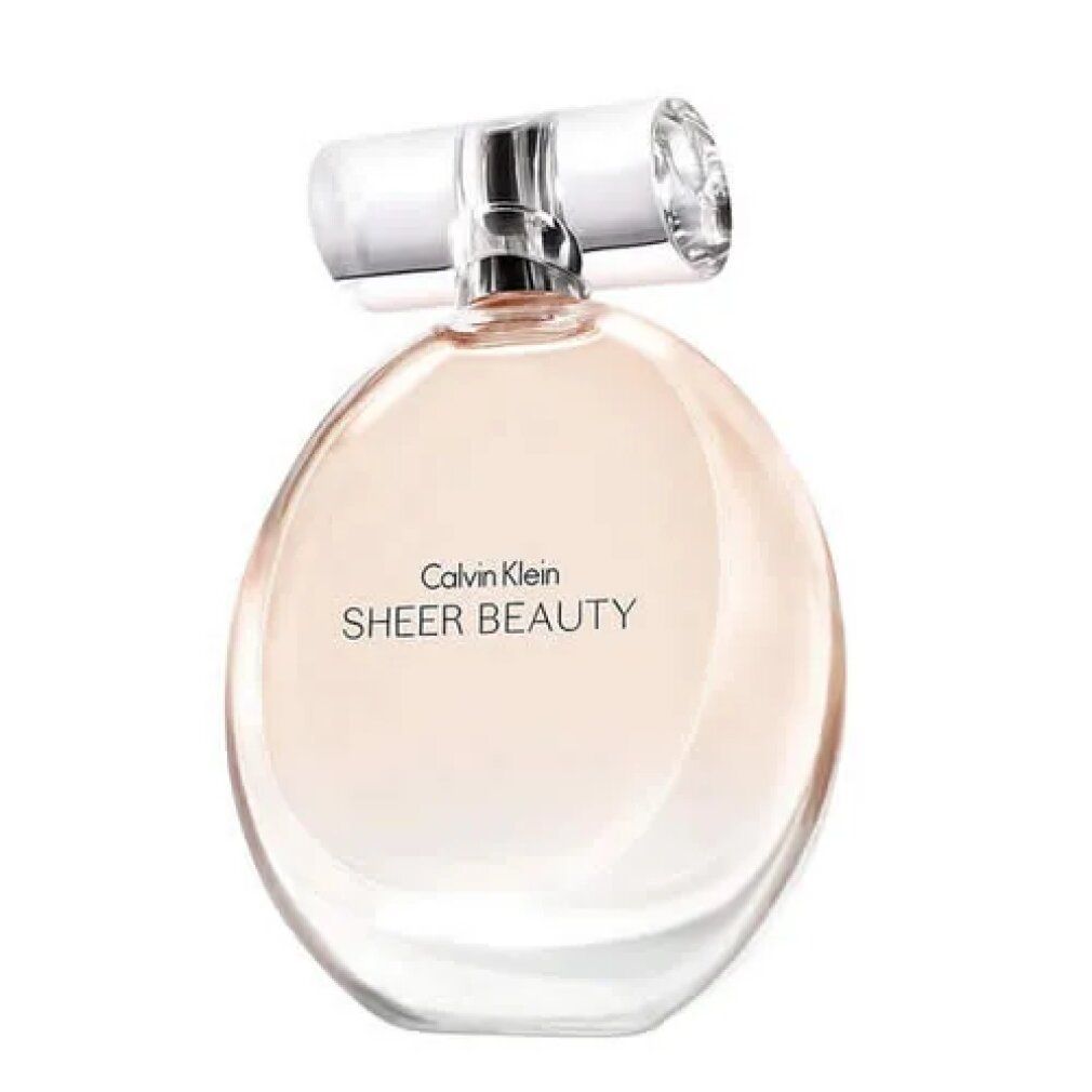 Flacon de Calvin Klein Sheer Beauty Eau de Toilette avec anneau argenté et bouchon transparent.