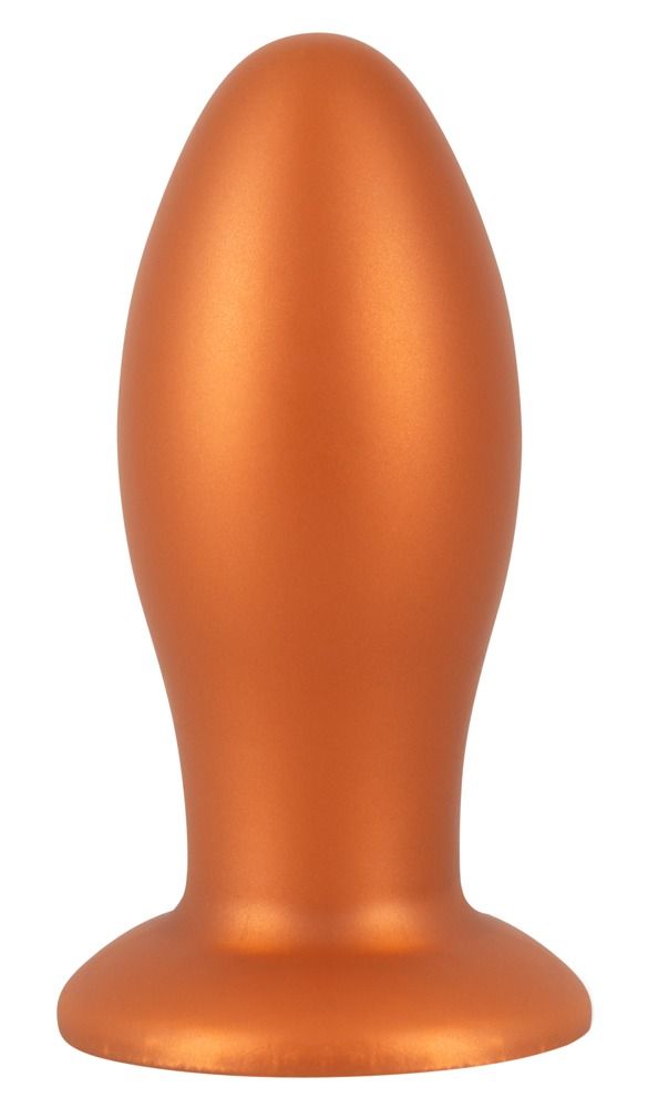 Plug anal orange avec une base large, surface lisse.