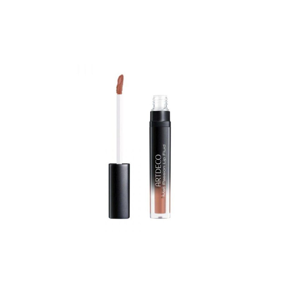ARTDECO Mat Passion Lip Fluid met uitgetrokken applicator, toont de textuur en het flesje.