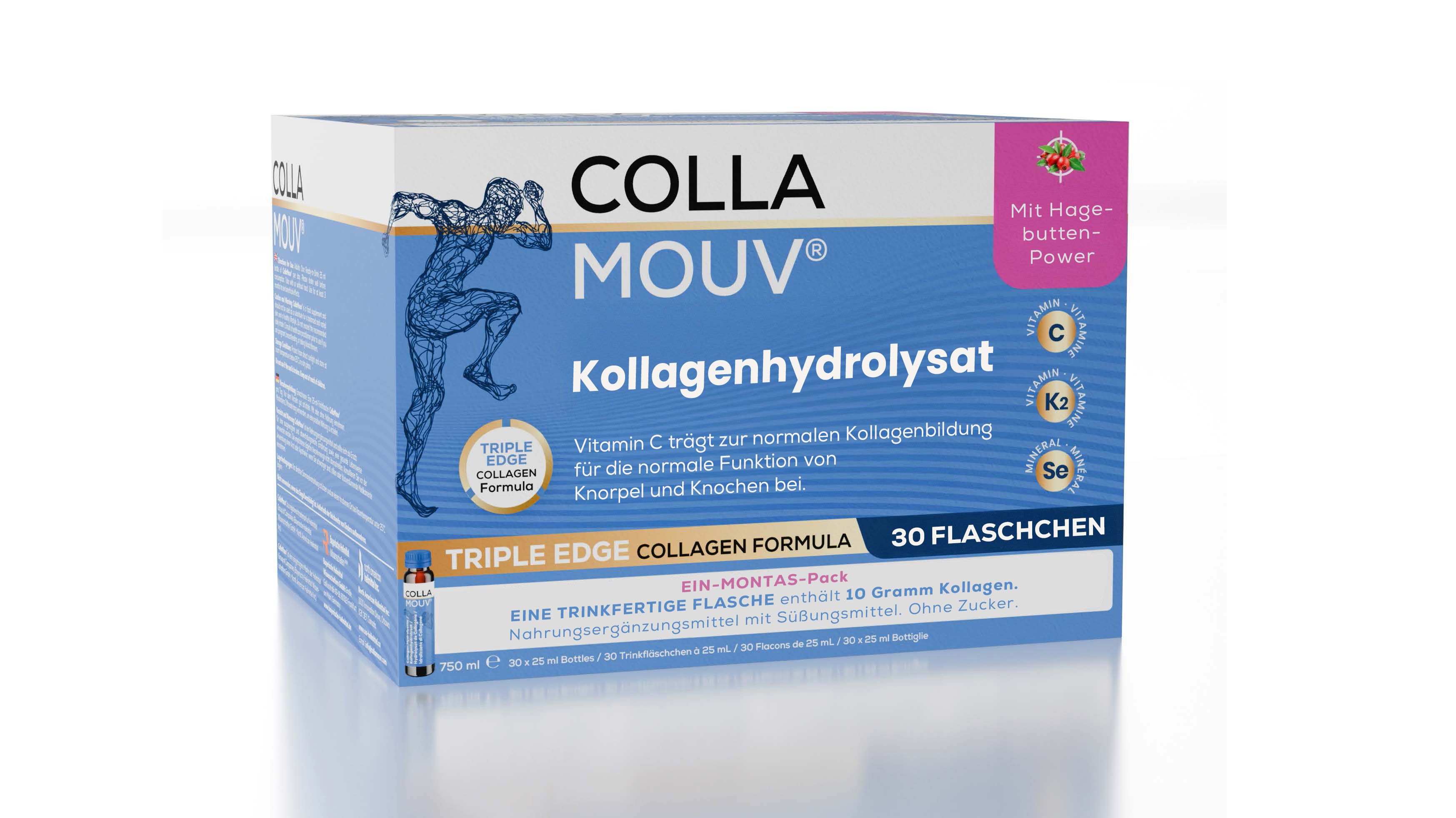 BHW Collamouv Original Collageen Hydrolysaat verpakking met 30 drinkflacons.