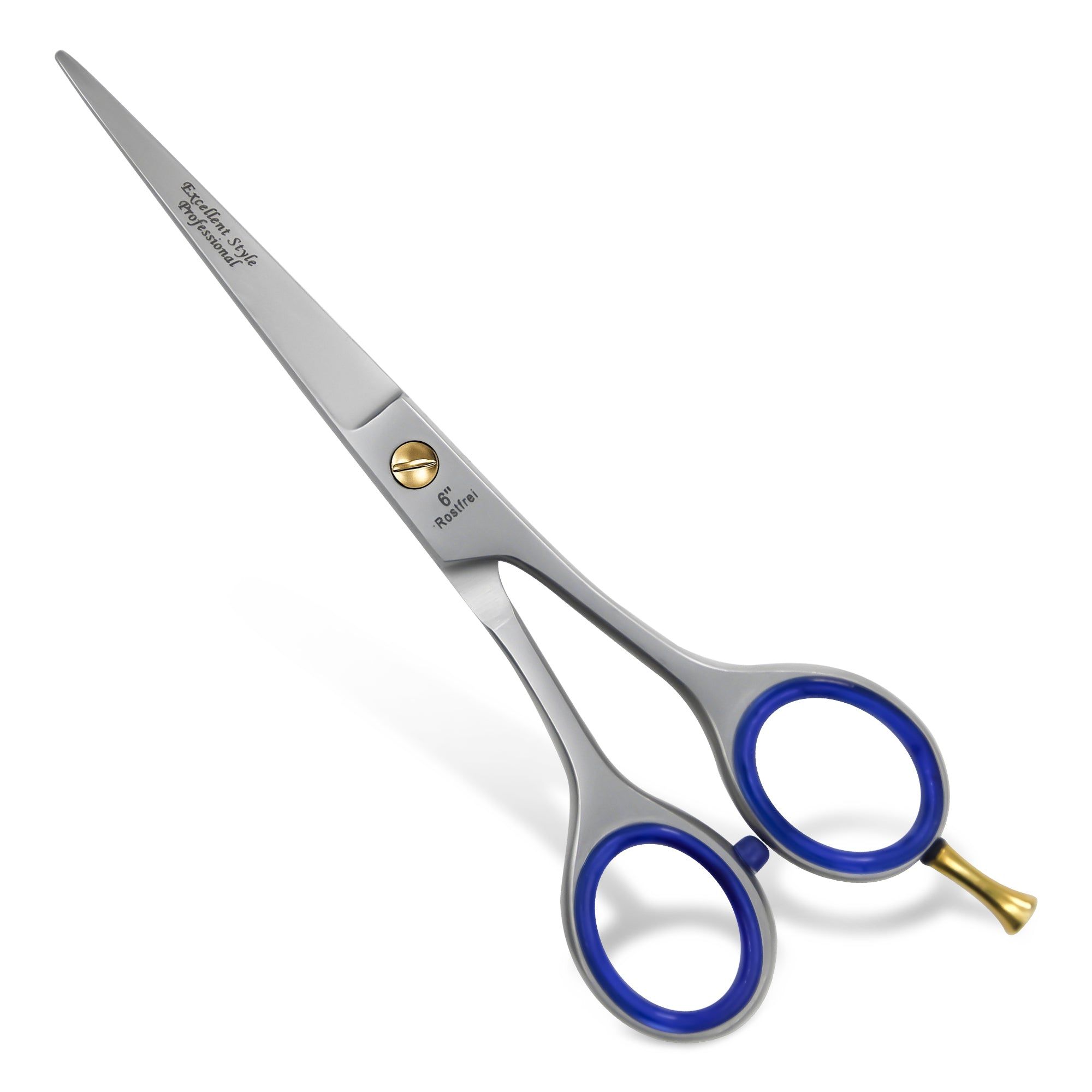 Excellent Solingen Ciseaux à cheveux - lame lisse - poignées en caoutchouc bleu - réglables